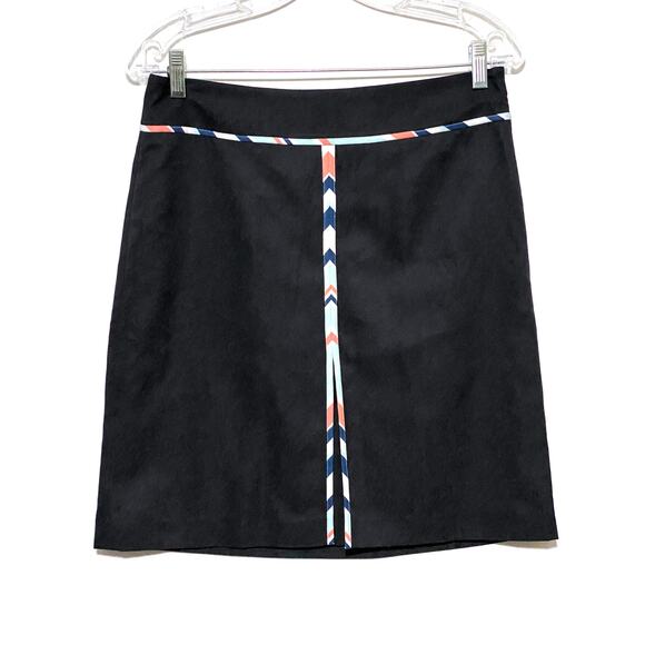 Ann Taylor LOFT Petites A Line Skirt Black Flat Front Chevron Piping Womens 6P - Picture 1 of 8